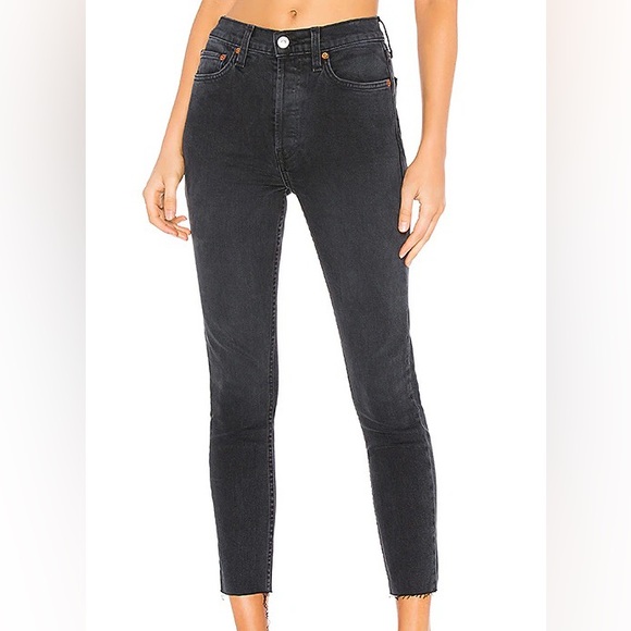 Re/Done Denim - Redone Originals High Rise Ankle Crop with Stretch in Worn Black